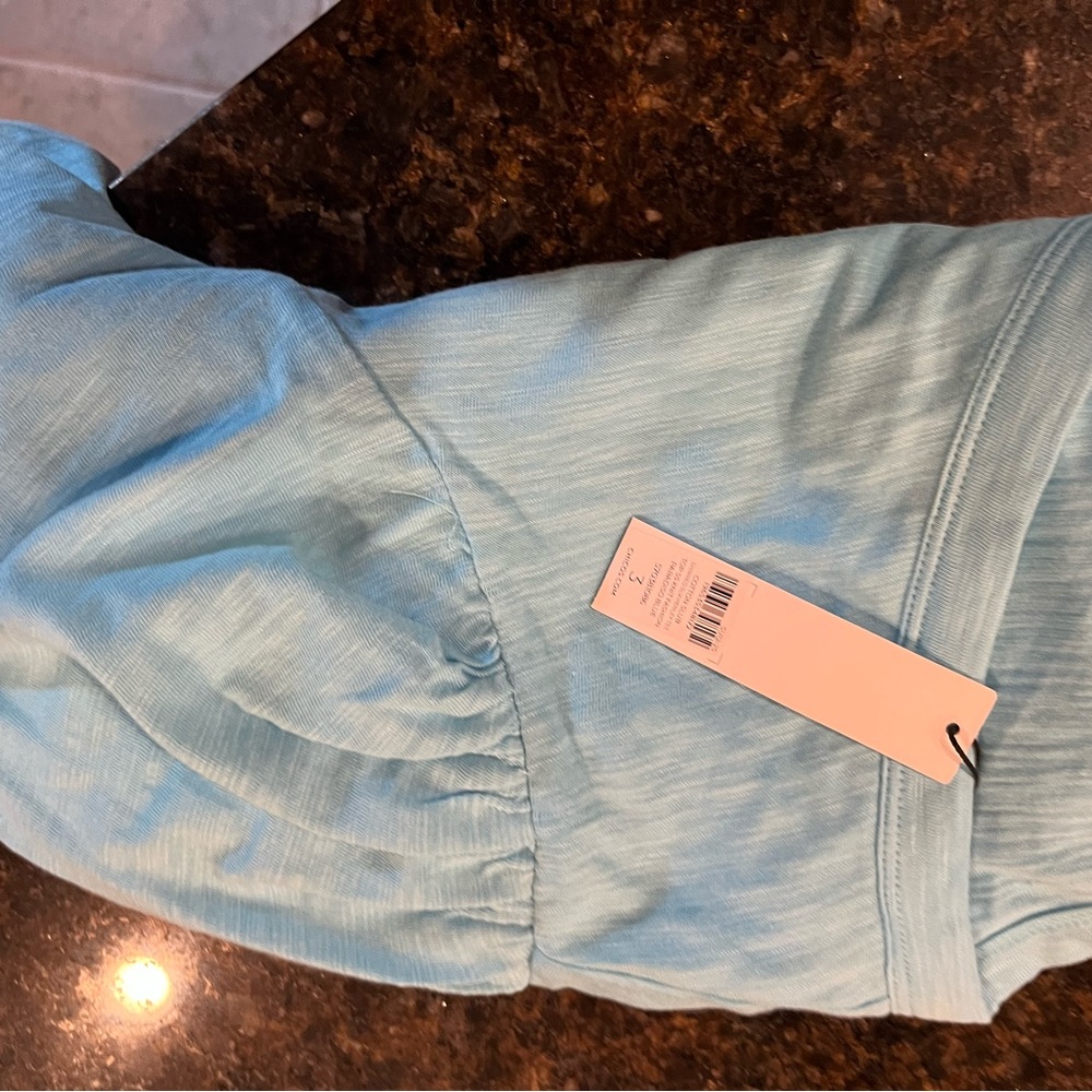 Chico's Womens Paradiso Blue Henley Shirred Sleeve Top NWT XL / sz 3 - Picture 6 of 7